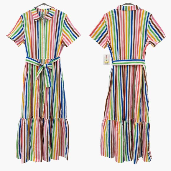 NEW Bullseye Pride Rainbow Striped Short Sleeve Maxi Shirt Dress Size Medium - Picture 2 of 11
